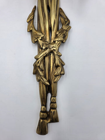 Pair Vintage Louis XVI Style French Ormolu Brass Wall Sconces w/ Etched Glass.