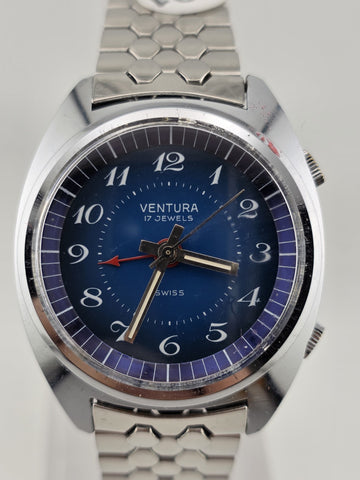 Ultra Rare Vintage 1970's Gents Alarm Watch. Swiss Made Ventura 17 Jewels. Works
