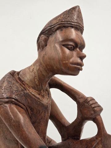 Rare Vintage African Yoruba Style Hand Carved Wood Drummer Figure 22" Tribal Art
