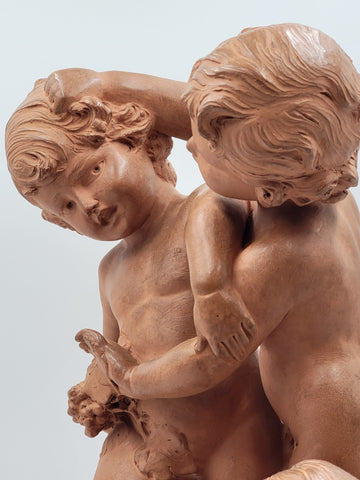 French Terracotta Group of Cherubs After Clodion Bacchanal (1738–1814). 19 Inch.