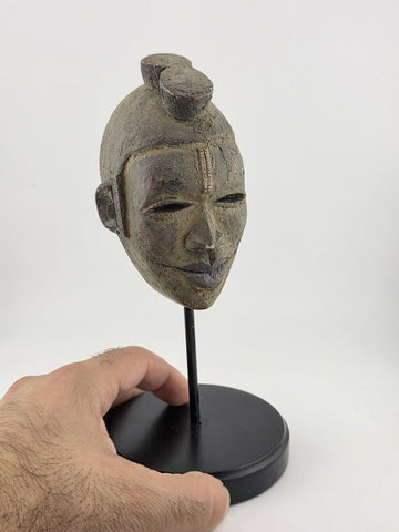 Vintage African Lwena Style Mask Angola Carved Wood Sculpture Tribal Art Stand