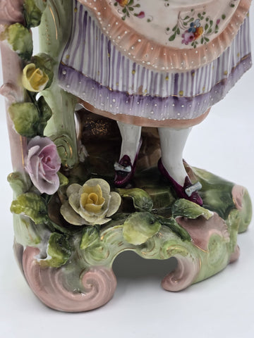 Antique 19th C German Dresden Style Porcelain Lady Figurine Bocage 16” Figure.