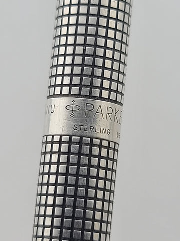 Vintage Parker Sterling Silver Pen & Pencil Set USA Engine Turned Original Case