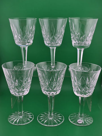 Set Of 6 Vintage Waterford Kylemore Crystal Claret Wine Glasses, 6 in high. VG.