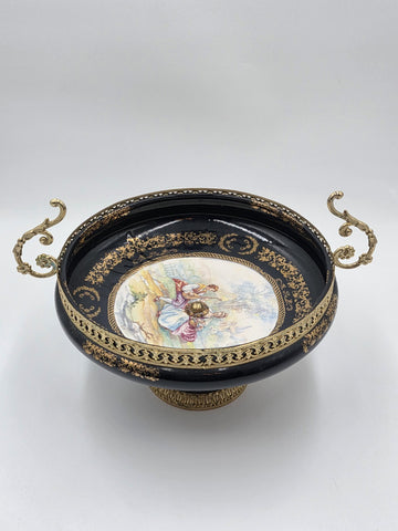 Rare Vintage Rostema Italy Limoge Hand Painted Footed Elevated Centerpiece Bowl.