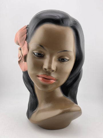 Vintage Hawaiian Hula Girl Bust Marwal Chalkware w/ Hibiscus 9.5" t 1950's MCM