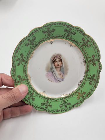 Set Of 3 19th C Antique Carlsbad Austria Porcelain Portrait Cabinet Plate 6.5 in