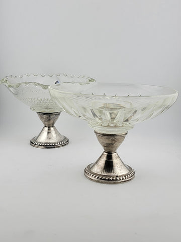 2 Antique Duchin Creation, Sterling Silver Weighted, Glass Compote Candy Bowls