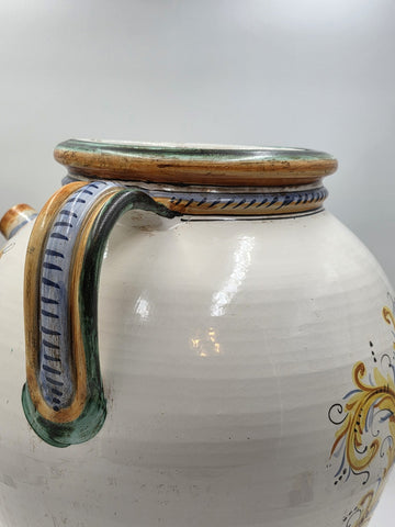 Rare Antique XL 19th C Italian Majolica Olive Oil Jar Heraldic Lions Handpainted