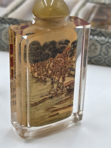 RARE RIVERSCENE CHINESE ASIAN PAINTED SET OF 6 SNUFF BOTTLES IN PRESENTATION BOX