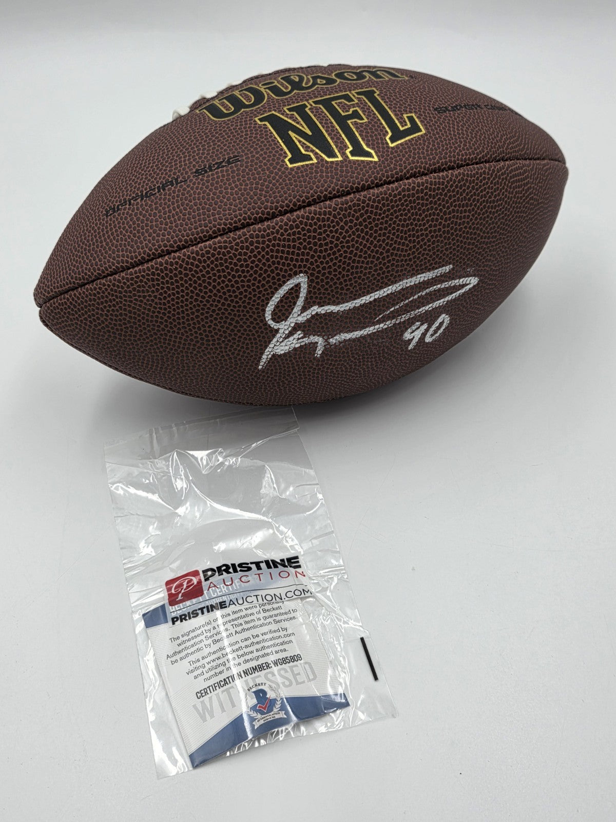 Jevon Kearse Signed Wilson NFL Football Beckett BAS Witnessed COA Titans. New.