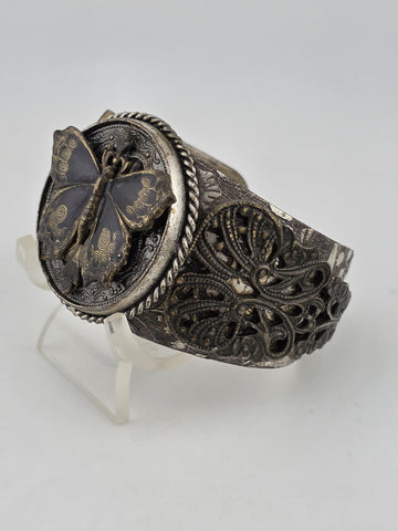 Vintage Gourgeous Ollipop Bronze and Black Tone Butterfly Cuff Bracelet USA