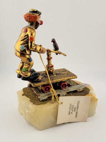 1983 Ron Lee CLOWN ON RAILROAD TRAIN CART WITH BIRD very rare clowns onyx base
