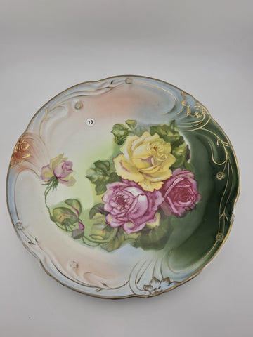 Antique RM Bavaria Hand Painted Roses Porcelain Plate Art Nouveau German C 1900.