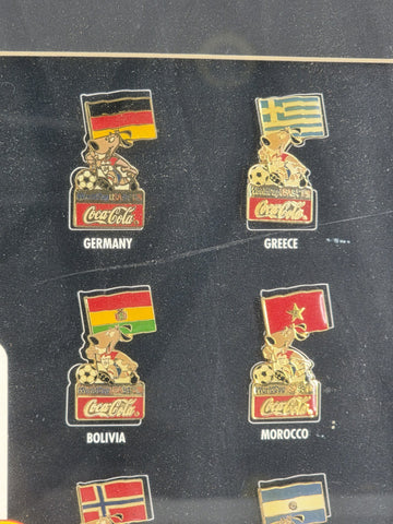 Rare Set 1994 FIFA World Cup USA Ticket Stubs + Coca Cola Pin Set Framed Display