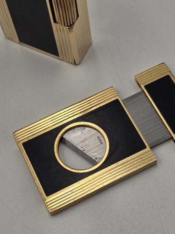 Rare Vintage ST Dupont Paris Gold Plate Black Lacquer Lighter & Cigar Cutter