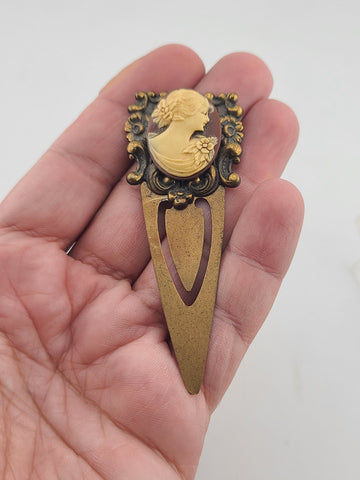 Rare Antique 19th C Victorian Glass Cameo Locket & Hair Pin Gilt Brass Classical