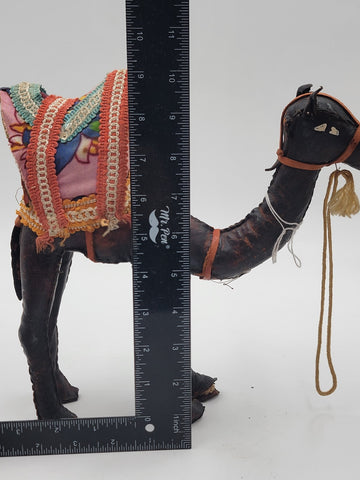 Rare Set Of 3 Antique Handmade Leather Camels W Saddles Nativity. Circa 1910.