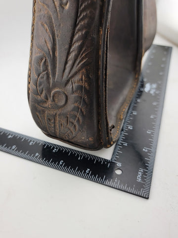 Antique Horse Western Stirrups Saddle Tack Floral Handmade Leather Covered Pair