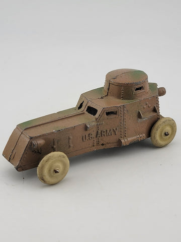Antique 1930's Tootsie Toy US Army Armored Car Black Wheel WWI Military USA