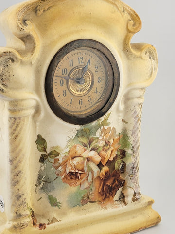 Antique Victorian Porcelain Hand Painted Mantle Clock. C 1890. Working  Cond.