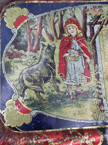 Rare Antique 1900's Collectible Tin German Red Riding Hood Serving Tray. 13 In