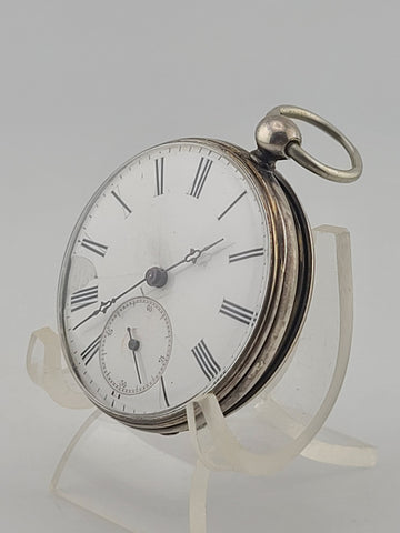 Antique C1890's Swiss Key Wind Pocket Watch Roman Dial Silver Case. Works. Read.