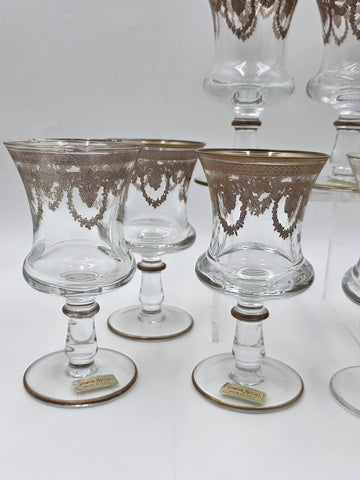 Set Of 8 Neiman Marcus Arte Italica Medici 24K Gold Glasses Goblets. 6.8 In Tall