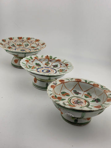 Set Of 3 Chinese 1800's Qing Dynasty Hand Painted Mandarin Rose Porcelain Dishes