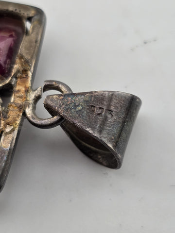 Antique Very Large Sterling Silver Garnet Cross Pendant W Purple Agate Stone.