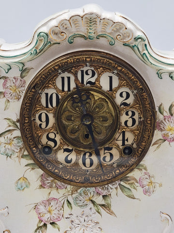 Antique 1890s #20 Kroeber Porcelain Mantle Clock - Turquois Accents - Working.