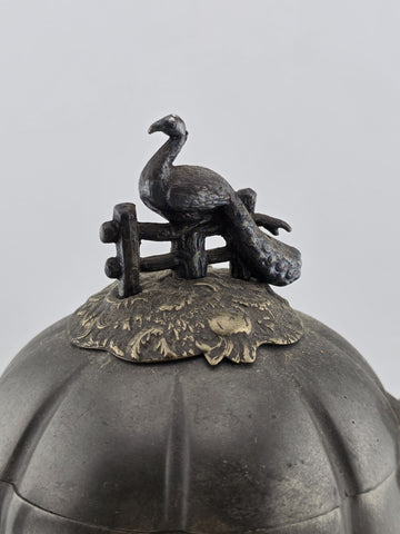 Rare Shaw & Fischer Sheffield Pewter Teapot Hinged Lid Snake Holding Fish Handle