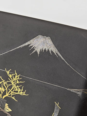 Antique AMITA Japanese Komai Damascene Mixed Metal Cigarette Case W Mount Fuji