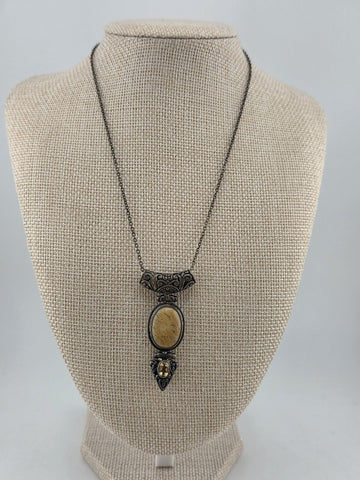 South America Artisan 925 Sterling Silver Jasper Citrine Hinged Pendant Necklace
