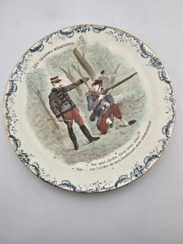 Set Of 6 ANTIQUE FRENCH TERRE DE FER PORCELAIN MILITARY PLATES. 7.5 Inch.