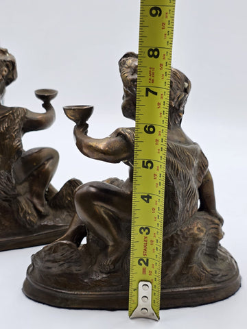 SET OF 2 FRENCH BRONZE SCULPTURE BY E. ROSSY ,PUTTI CHERUBS HOLDING A WINE CUP