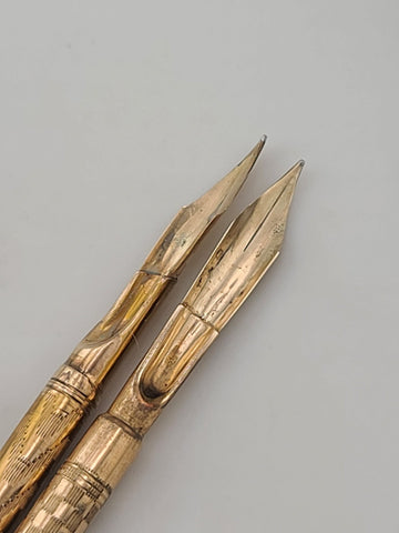 Antique 1890's Victorian Mother of Pearl Dip Pen Set 10K Solid Gold  Nibs W Case
