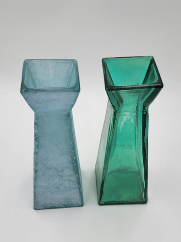 2 Cool Vidrios San Miguel Handmade Spain Recycled Glass Sea Green Textured Vases