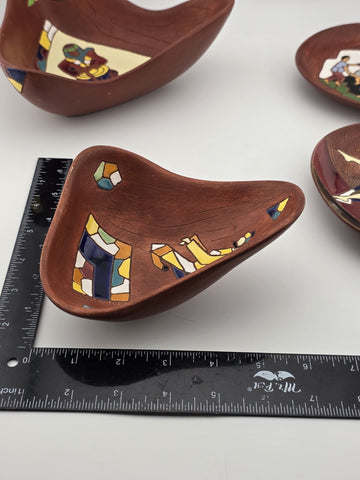Vtg Keramos Hand Painted Art Pottery Bowl & Plates Lot 7 Mid Century Figurative