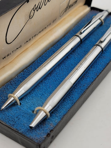 Vintage Courier Anson Chrome Pen & Pencil Set In Original Box. Untested.