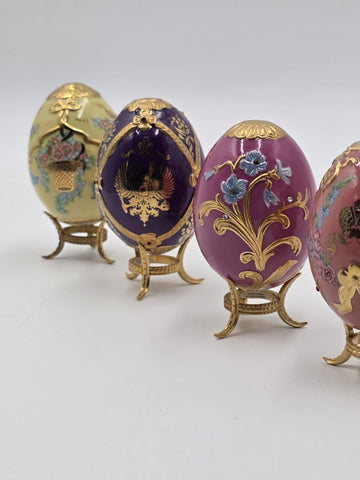 Set Of 4 Franklin Mint House of Faberge Jeweled Imperial Eggs Stands Boxed