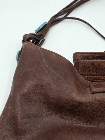 Vintage Cole Haan G Series Brown Leather Native American Style Large Hobo Bag