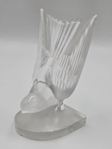 Vintage Lalique Crystal Deaux Hirondelles Swallows Paperweight Bookend Signed