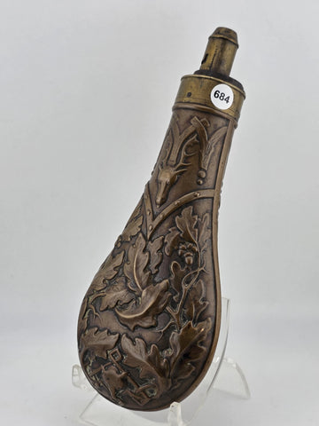 Rare Antique Original U.S. Mexican-American War “Stag & Oak Leaf” Powder Flask