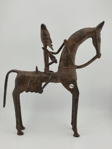 VTG 1940'S AUTHENTIC AFRICAN CAST BRONZE HORSE AND RIDER DOGON MALI WEST AFRICA
