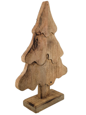 Vintage Table Top Wood Carved Christmas Tree. Solid Wood. 15 In Tall X 10In Wide