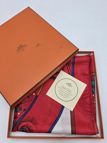 VINTAGE HERMES FEUX D’ARTIFICE FIREWORKS RED SILK SCARF WRAP 1937-1990 34X34