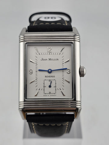 Vtg German Made Jean Muller Reverso Mechanical Dual Dial Flip Case Watch. Runs.