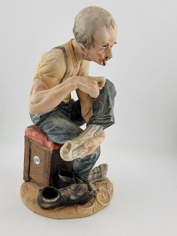 Capodimonte 10" Figurine Man Repairing Sock Vintage Matte Finish