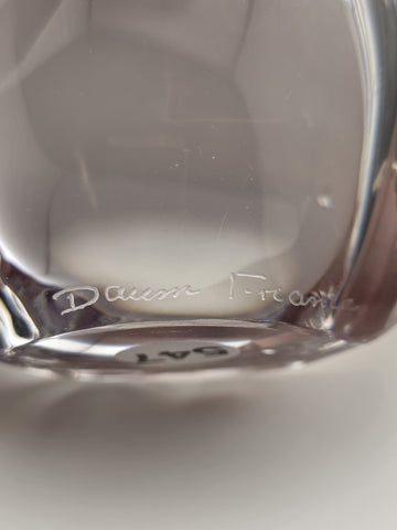Vintage Daum France Signed Small Heavy Crystal Owl Figurine Paper Weight.